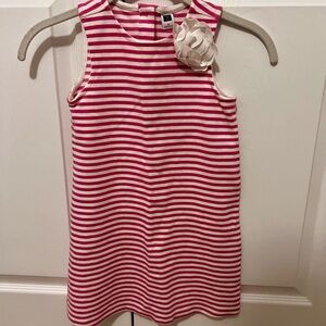 Pink and White Striped Sleeveless Dress with Flower Accent